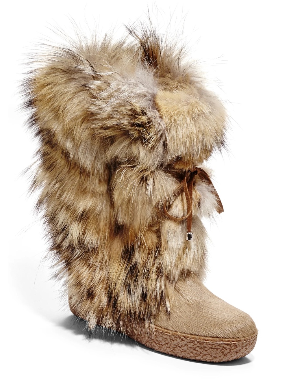 Gorsuch Melinda Short Fox Fur Boots Cappuccino 7 Excellent